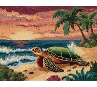Wallphantom paysage tropical DIY Craft Latch Hook Rug Kit,tortue sur la plage,Latch Hook Kits for Adults,Printed Unfinished Rug DIY Crochet Christmas Rug Making,52x38cm