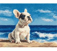 Wallphantom paysage tropical Kit Tapis Point Noué à Faire,Bouledogue animal,Kits de Crochet de Loquet,Tapis De Sol Kit De Broderie,Noué à Nouer Soi-Même Kits pour Adultes,55x75cm