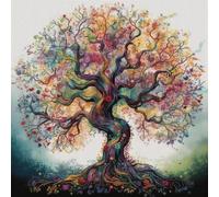 Wallphantom Point de Croix Kit Complet,Arbre de vie en couleur,11CT Kit Broderie Pré-Imprimé Broderie Debutant complet Kit,Broder Motif Décoration Murale,40x40cm