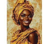 Wallphantom portrait de dame Canevas Broderie Point de Croix Kit Complet Adulte,femme africaine,Pré Imprimé Kit de broderie,11CT Cross Stitch Loisirs Créatifs Set,40x50cm