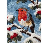 Wallphantom Scène de forêt enneigée Latch Hook Kit de tapis,Rouge-gorge sur une branche,DIY au crochet pour adultes et enfants débutants,pré-imprimé toile fil tapis kit crochets,55x75cm