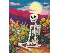 Wallphantom Style de dessin animé Kits de Crochet de Loquet Point de Croix Kit,Crâne et fleurs,CréAtion de Tapis,Tapis Point Noué à Faire,Latch Hook Kit de Tapisserie pour Adultes,52x38cm