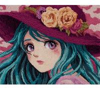 Wallphantom Tapis Kit Tricot Débutants,Fille portant un chapeau à fleurs,Diy Latch Hook Rug,Kit De Crochet Fabrication De Tapis Avec Toile Imprimée,Décoration de La Maison Cadeau,52x38cm