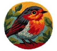 Wallphantom Tapis Kit Tricot Débutants,Rouge-gorge animal,Diy Latch Hook Rug,Kit De Crochet Fabrication De Tapis Avec Toile Imprimée,Décoration de La Maison Cadeau,50x50cm