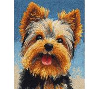 Wallphantom Tapis Kit Tricot Débutants,Yorkshire Terrier heureux,Diy Latch Hook Rug,Kit De Crochet Fabrication De Tapis Avec Toile Imprimée,Décoration de La Maison Cadeau,55x75cm