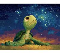 Wallphantom vue nocturne Latch Hook Rug Kits for Adults Kids Beginners,Tortue verte regardant les étoiles,Printed Crochet Non-Slip Mat,Rug Crochet Yarn Kit for Home Sofa Decoration,90x120cm