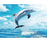 Wallphantom Vue sur la mer Kit de tapis 3D Latch Hook,Dauphin sautant hors de la mer,Kit de bricolage Tapis au crochet Pour débutants,Tapis en maille imprimée,Décoration d'intérieur Cadeau,55x75cm