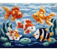 Wallphantom Vue sur l'océan Latch Hook Rug Kits for Adults Kids Beginners,Un banc de poissons colorés,Printed Crochet Non-Slip Mat,Rug Crochet Yarn Kit for Home Sofa Decoration,52x38cm