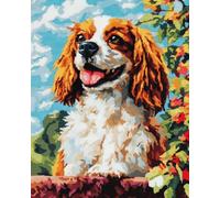 WallustrioaW 11CT Cross Stitch Embroidery Starter Kit,Cavalier King Charles Spaniel,Kit de Couture à la Main Broderie Point de Croix Complet Adulte Debutant,40x50cm