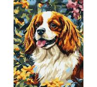 WallustrioaW 11CT Kit Broderie Point De Croix,Cavalier King Charles Spaniel,Kits de point de croix estampé bricolage Enfant Débutant Adulte Canevas,40x50cm