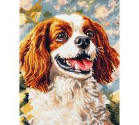 WallustrioaW 11CT Kit de broderie au point de croix pré imprimé,Cavalier King Charles Spaniel,démarreur à faire soi-même pour adultes débutants décoration murale de maison,40x50cm