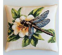 WallustrioaW animal 11CT Coussin Point De Croix Kit Complet,Libellule sur des fleurs,Kit De Broderie Coussin Pour Adultes,45x45cm décoration créative de la maison coussin point de croix