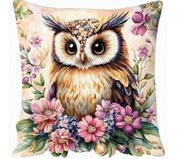 WallustrioaW animal Coussin Point de Croix,Hibou fleuri,Coussin à Broder Fait Mai 45X45cm Coussin Brodé Décoration Point de Croix Complet Broderie DIY pour Adulte