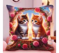 WallustrioaW animal coussin point de croix kit complet,deux chats mignons,Kit de Broderie au Point de Croix Pré-imprimé,Taie d'oreiller,DIY Kit Loisir Créatif,45x45cm