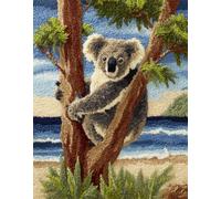 WallustrioaW animal Kit Complet de Crochet pour Tapis,Koala sur une branche,DIY Broderie Kit Tapis Point Noué à Faire pour Débutants,Adultes ou Enfants,Latch Hook Canevas rug,80x115cm