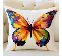 WallustrioaW animal Kit de coussin au point de croix,Beau papillon,Kit de point de croix,toile de tapisserie imprimée pour une décoration créative de la maison 45x45cm