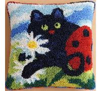 WallustrioaW animal Kit De Loquet À Crochet Coussin,Fleurs et chats,Kit De Coussin À Crochet À Loquet Diy Débutants Adultes Adolescent Cadeau Broder,43x43cm