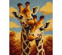 WallustrioaW animal Kit de tapis à nouer pour enfants,débutants et adultes,Mère girafe et son enfant,kits de crochet latch avec pré-impression,kits de nouage à faire soi-même,52x38cm