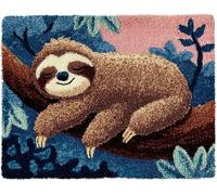 WallustrioaW animal Kit de tapis au crochet,Paresseux dormant sur une branche,Patron pré-imprimé,broderie,loisirs créatifs pour adultes,kits de point de croix à faire soi-même,80x115cm