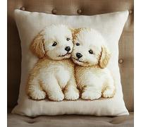 WallustrioaW animal point noué kit de taie d'oreiller à crochet,Couple de chiots qui s'embrassent,Kit Coussin au Point Noué pour la Décoration D'oreillers et de Coussins,43x43cm