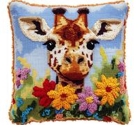 WallustrioaW Animaux à fleurs 11CT Coussin Kit Point De Croix,Girafe mignonne,Kit De Broderie D'Oreiller Pour Débutants,Décoration De Salon Et De Chambre À Coucher 45x45cm