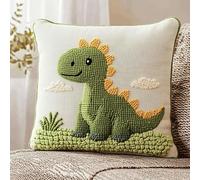 WallustrioaW animaux de dessin animé Kit de Tapis de Crochet à Point Noué,Petit dinosaure vert,Coussin au Crochets à Loquet Bricolage,Création de Tapis à Crocher,Modèle de pré-imprimé,43x43cm
