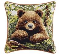 WallustrioaW Animaux de dessins animés Kit de Coussin avec Crochet à Loquet,Mignon petit ours brun,Coussin au Point Noué,création de Tapis et Canvas,Kit Tapis Point Noué,43x43cm