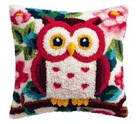 WallustrioaW animaux de dessins animés Kit de crochet à loquet pour adultes et enfants,Chouette et fleurs,Kit de Coussin avec Crochet à Loquet,Coussin au Point Noué,cadeau d'anniversaire,43x43cm