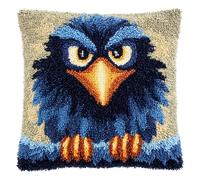 WallustrioaW animaux de dessins animés Kit de Tapis de Crochet à Point Noué,Corbeau,Coussin au Crochets à Loquet Bricolage,Création de Tapis à Crocher,Modèle de pré-imprimé,43x43cm
