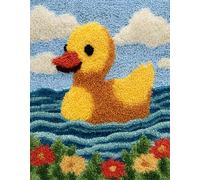 WallustrioaW animaux mignons Latch Hook Rug Kits,Petit canard dans l'étang,DIY Rug Making Kits for Adults Kids Beginners Carpet Doormat Creative Gift Home Decoration,55x75cm