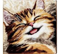 WallustrioaW animaux mignons Loquet Crochet Kit Complet Housse de Coussin,chat souriant,Kit Fabrication Taie d'oreiller Coussins Tapis Kits,Crochet pour Enfants Adultes Débutants,43x43cm