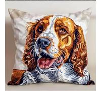 WallustrioaW chien point noué kit de taie d'oreiller à crochetépagneul charles,Kit Coussin au Point Noué pour la Décoration D'oreillers et de Coussins,43x43cm