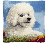 WallustrioaW Coussin Point de Croix Kit Coussin au Point Noué,Animal Chien Caniche,Kit avec Crochet à Loquet for Adultes,Bricolage Coffret cadeau créatif,43x43cm