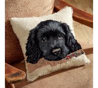WallustrioaW Coussin Point de Croix Kit Coussin au Point Noué,animal chiot,Kit avec Crochet à Loquet for Adultes,Bricolage Coffret cadeau créatif,43x43cm