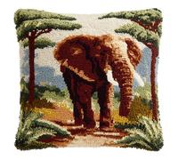 WallustrioaW Coussin Point de Croix Kit Coussin au Point Noué,Animaux Éléphant,Kit avec Crochet à Loquet for Adultes,Bricolage Coffret cadeau créatif,43x43cm