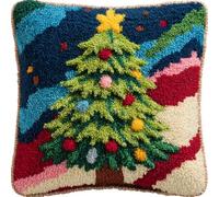 WallustrioaW Coussin Point de Croix Kit Coussin au Point Noué,arbre de Noël,Kit avec Crochet à Loquet for Adultes,Bricolage Coffret cadeau créatif,43x43cm