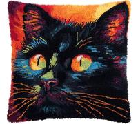 WallustrioaW Coussin Point de Croix Kit Coussin au Point Noué,Chat coloré,Kit avec Crochet à Loquet for Adultes,Bricolage Coffret cadeau créatif,43x43cm
