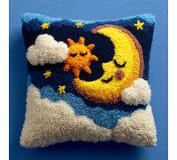 WallustrioaW Coussin Point de Croix Kit Coussin au Point Noué,Étoiles et lune de dessin animé,Kit avec Crochet à Loquet for Adultes,Bricolage Coffret cadeau créatif,43x43cm