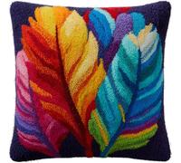 WallustrioaW Coussin Point de Croix Kit Coussin au Point Noué,feuilles colorées,Kit avec Crochet à Loquet for Adultes,Bricolage Coffret cadeau créatif,43x43cm