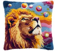 WallustrioaW Coussin Point de Croix Kit Coussin au Point Noué,lion,Kit avec Crochet à Loquet for Adultes,Bricolage Coffret cadeau créatif,43x43cm