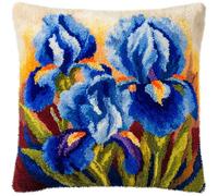 WallustrioaW Coussin Point de Croix Kit Coussin au Point Noué,Magnifique iris,Kit avec Crochet à Loquet for Adultes,Bricolage Coffret cadeau créatif,43x43cm
