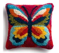 WallustrioaW Coussin Point de Croix Kit Coussin au Point Noué,Magnifique papillon,Kit avec Crochet à Loquet for Adultes,Bricolage Coffret cadeau créatif,43x43cm