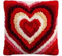 WallustrioaW Coussin Point de Croix Kit Coussin au Point Noué,Motif de cœur,Kit avec Crochet à Loquet for Adultes,Bricolage Coffret cadeau créatif,43x43cm