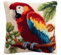 WallustrioaW Coussin Point de Croix Kit Coussin au Point Noué,Perroquet sur une branche,Kit avec Crochet à Loquet for Adultes,Bricolage Coffret cadeau créatif,43x43cm