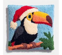 WallustrioaW Coussin Point de Croix Kit Coussin au Point Noué,Pic-vert portant un bonnet de Père Noël,Kit avec Crochet à Loquet for Adultes,Bricolage Coffret cadeau créatif,43x43cm