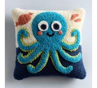 WallustrioaW Coussin Point de Croix Kit Coussin au Point Noué,Pieuvre de dessin animé,Kit avec Crochet à Loquet for Adultes,Bricolage Coffret cadeau créatif,43x43cm