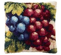 WallustrioaW Coussin Point de Croix Kit Coussin au Point Noué,raisins de fruit,Kit avec Crochet à Loquet for Adultes,Bricolage Coffret cadeau créatif,43x43cm