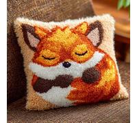 WallustrioaW Coussin Point de Croix Kit Coussin au Point Noué,Renard endormi,Kit avec Crochet à Loquet for Adultes,Bricolage Coffret cadeau créatif,43x43cm