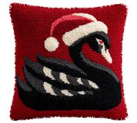 WallustrioaW Coussin Point de Croix Kit Coussin au Point Noué,Un cygne portant un chapeau de Père Noël,Kit avec Crochet à Loquet for Adultes,Bricolage Coffret cadeau créatif,43x43cm
