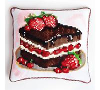 WallustrioaW dessert Kit de coussin au point de croix,Gâteau aux fraises,Kit de point de croix,toile de tapisserie imprimée pour une décoration créative de la maison 45x45cm